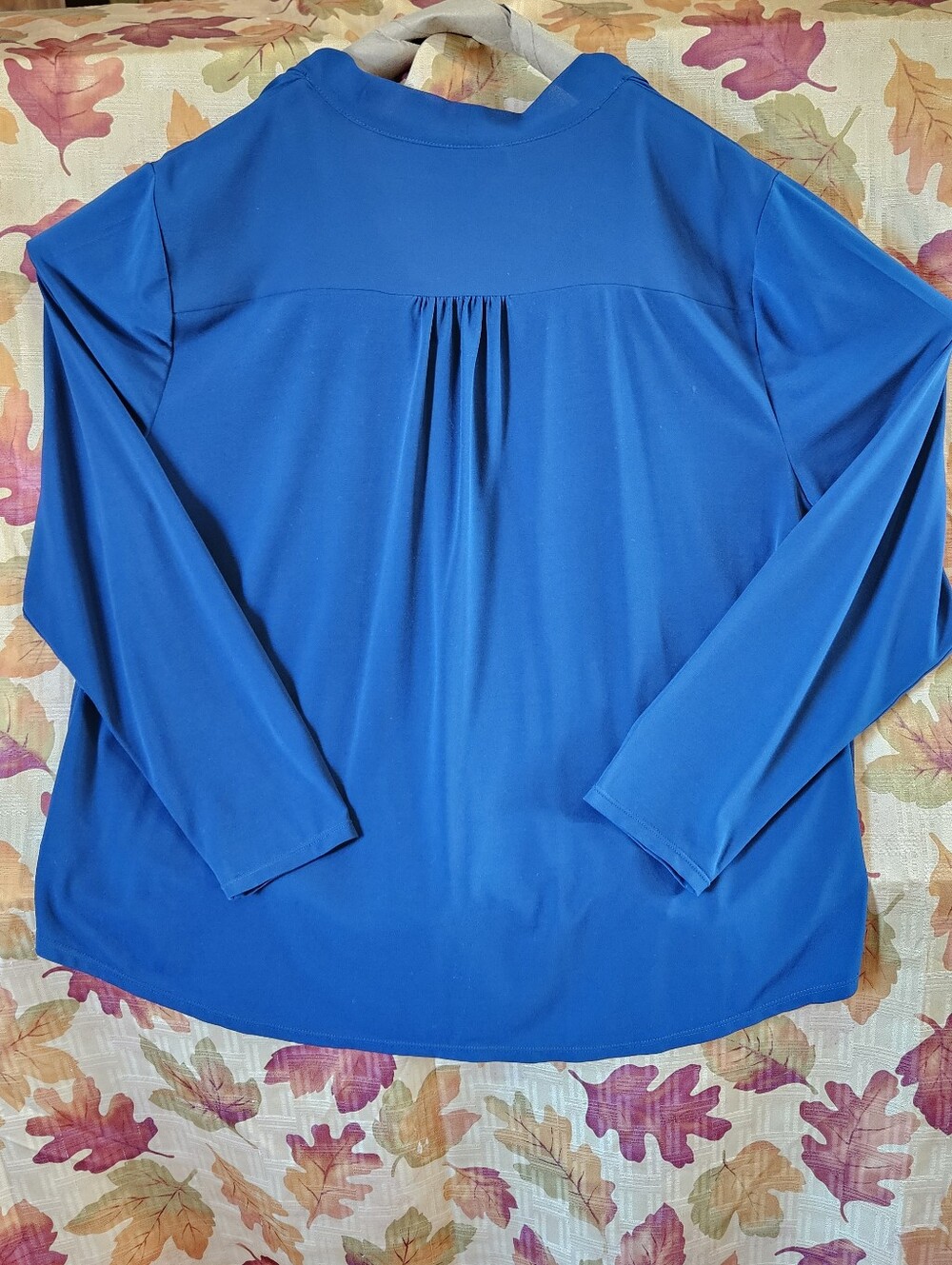 Alfani XXL Cobalt Blue Long Sleeve Draped V-Neck Top, Faux Wrap Elegant Blouse - Picture 7 of 7